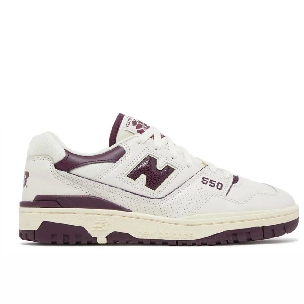 New Balance 550 AIME LEON DORE White and Burgundy Leather Sneakers
